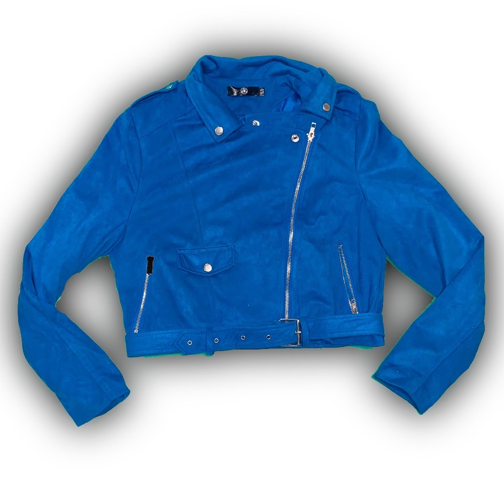royal blue faux suede jacket